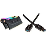 Corsair Vengeance RGB Pro - Kit de Mémorie Enthousiaste (16Go (2x8Go), DDR4, 2666MHz, C16, XMP 2.0) Eclairage LED RGB Dynamique - Noir & Amazon Basics Rallonge Câble USB 3.0 mâle A vers Femelle A 2 m