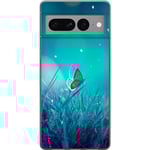 Google Pixel 7 Pro Transparent Mobilskal Blå fjäril