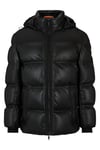 BOSS Mens Joholo Nappa-leather hooded puffer jacket with technical fabric details