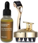Premium Hair Growth Oil + Scalp Derma Roller & Massager - with Rosemary Oil,...