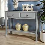 Home Source Console Telephone Hallway Table 2 Drawer Shelf French Sculpted Curved Legs, Grey, Occasional