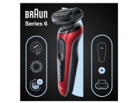 Braun Series 6 61-R1200s, Barberingsmaskin, SensoFlex, SensoFoil, Knapper, Sort, Rød, LED, Batteri