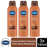 Vaseline Intensive Care Spray Moisturiser, Cocoa Radiant, 3 Pack, 190ml 
