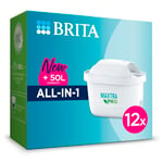 BRITA MAXTRA PRO All In One Water Filter Cartridge 12 Pack - Original BRITA refill reducing impurities, chlorine, pesticides and limescale for tap water with better taste, White