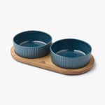 Kronborg Matbar för Hund - L / Petrol Blue/Oak