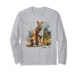 fierce mountain lion sitting, puma animal realistic cougar 2 Long Sleeve T-Shirt