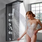 Black Shower Panel Column Tower w/ Body Jets Rain Waterfall Bathroom Mixer Taps