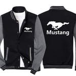 Sweat-Shirt pour Hommes Cardigan à Col Montant Hauts de Veste de Sport -3D Mustang Décontracté Imprimé Unisexe à Manches Longue à Capuche Uniforme de Baseball,Noir+Gris,M