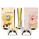 PS5-klistermärke för optisk enhet, cool PS5-skin, handtag för kontroll, för PS5-konsol och kontroll, söt klistermärke, söt skin, tecknad anime, SpongeBob