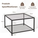 2-vånings glasbord med förvaringsutrymme och näthylla Modernt fyrkantigt soffbord 70 x 70 x 45 cm Grå