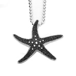 DUR Pendentif étoile de mer pour femme en argent sterling et sable de lave argenté/noir 33 mm P2906, 33mm, Argent, Pas de gemme