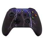 eXtremeRate Purple Thunder Storm Patterned Faceplate Cover, Soft Touch Front Housing Shell Case, Comfortable Soft Grip Replacement Kit for Xbox One X & One S Controller