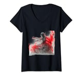 Womens Red Abstract Art Swirl Enigmatic Motion V-Neck T-Shirt
