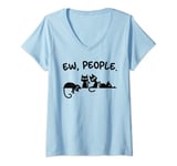 Womens Black Cat Ew People Meowy Funny Cat Lover, Cat Dad, Cat Mom V-Neck T-Shirt