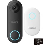 REOLINK AI VDW5MM64-UK Quad HD Smart Video Doorbell, Chime & 64 GB Memory Card - Black & White, Black,White