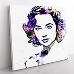Elizabeth Taylor in Abstract Modern Canvas Wall Art Print Ready to Hang, Framed Picture for Living Room Bedroom Home Office Décor, 35x35 cm (14x14 Inch)