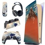 playvital The Great Wave Full Set Skin Decal for ps5 Console Digital Edition,Sticker Vinyl Decal Cover for ps5 Controller & Charging Station & Headset & Media Remote