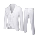 Herrar 3-delad Slim Fit Kostymset, Solid Jacka Väst Byxor White S