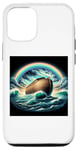 Coque pour iPhone 14 Pro Arche en bois de Noé sur les eaux avec un arc-en-ciel