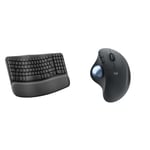 Logitech Wave Keys Wireless Ergonomic Keyboard with Cushioned Palm Rest, Comfortable Natural Typing & ERGO M575 Wireless Trackball Mouse - Easy thumb control, precision and smooth tracking