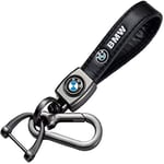 Nyckelring i läder med bilmärkeslogga, fjäderlås och ring, kompatibel BMW