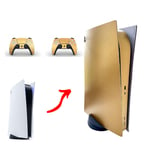 1 Tek PlayStation 5 Disc Edition Full Console Skin Wrap Decal Set for PS5, Vinyl, Sticker, Faceplate Protective Cover - Console and 2 Controllers Skin Set- Gold