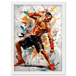 Martial Arts Kickboxer Athlete Splat Paint Art Artwork Framed Wall Art Print A4