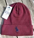 Genuine POLO RALPH LAUREN Claret Red 100% Cotton BEANIE Hat CUFF 710719821001