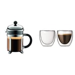 Bodum - 1924-16 - Chambord - Cafetière à Piston en Acier Chromé - 4 Tasses - 0,5 L + Set de 2 verres 8 cl