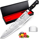 MOSFiATA 10" Chef Knife, Japanese Kitchen Knife, Pro Sharp Meat Vegetable Chopping Knife, Premier High Carbon German EN1. 4116 Stainless Steel, Full Tang Blade Cooking Knife with Finger Guard Gift Box