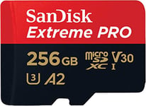 SanDisk 256GB Extreme PRO microSDXC card + SD adapter + RescuePro Deluxe ,up to 200 MB/s, with A2 App Performance, for smartphones, action cameras or drones UHS-I Class 10 U3 V30