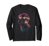 Neon Gorilla With Headphones Techno Rave Music Monkey Long Sleeve T-Shirt