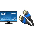 iiyama Prolite T2454MSC-B1AG écran PC Tactile 23.8" & KabelDirekt – Câble HDMI 4K avec Blindage A.I.S. – 10m