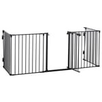 Pet Gate 5 Panels Dog Playpen Stair Barrier with Walk Through Door - Black