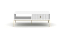 Soffbord: en låda, en hylla, vit färg, guldben