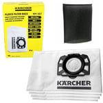 Bags Karcher WD3 SE4001 Cloth Filter Vacuum Cleaner Dust KFI357 x 4 With Filter