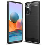 TANYO Silicone Fiber Case for Xiaomi Redmi Note 10 4G | Note 10S, TPU Drawing Fiber Shockproof Phone Cover with Armor Bumper, Protective Shell - Black