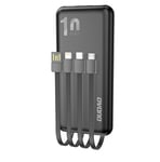 Dudao K6Pro Universal 10000mAh Power Bank med USB-kabel, USB Typ C, Blixtsvart (K6Pro-svart)