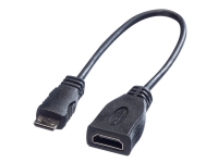 Roline - HDMI-kabel med Ethernet - 19 pin mini HDMI Type C hane till HDMI hona - 15 cm - skärmad - svart