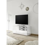 Meuble TV moderne 122 cm laqué blanc brillant Orlane blanc laqué brillant