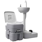 vidaXL Portable Camping Toilet and Handwash Stand Set Grey Durable