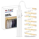 V-TAC Ruban LED pour Armoire avec Détecteur de Mouvement et Bouton ON OFF - Bande Lumineuse à LED de 1 mètre pour éclairer Placards, Meubles, Lits, Escaliers, Cuisine - Alimentée Piles AAA