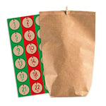 pajoma Calendrier de l'Avent à remplir avec 24 sachets en Papier Kraft - pour Noël, Calendrier de Noël - avec Autocollants numérotés et Pinces