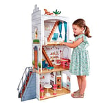 KidKraft Rowan Wooden Dolls House with Furniture and Accessories Included, Townhouse Play Set with Roof Terrace for 30 cm/12 inch Dolls, Kids' Toys, 10238