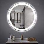 Modern Bathroom Mirror Round Explosion Proof Illuminated LED Backlit Wall Makeup Vanity Mirrors with Sensor Switch Light Color Adjustable for Makeup Cosmetic Shaving