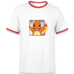 Pokémon Pokédex Charmander #0004 Men's Ringer T-Shirt - White/Red - S