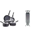 Amazon Basics 8-Piece Non-Stick Cookware Set, Black & Minky Ergo Mint Prozone Ironing Board, Black, 122 x 38cm [Amazon Exclusive]