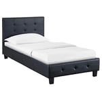 IDIMEX Lit Simple pour Adulte ou Enfant Reve Couchage 90 x 190 cm avec sommier 1 Place / 1 Personne, tête et Pied de lit capitonnés, revêtement synthétique Noir