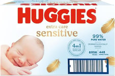 8 packs Huggies Pure Extra Care No Perfume 99% Pure Water 448 Baby Wipes