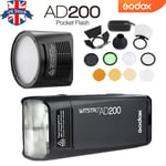 UK Godox 2.4 TTL 1/8000s AD200 Pocket Flash+H200R head +AK-R1 Flash Accessories